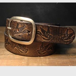 Leather Hand embossed sparrow belt